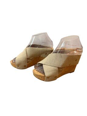 LUCKY BRAND Miller Cork Platform Wedge Sandals Beige Festival Sz 5 NEW